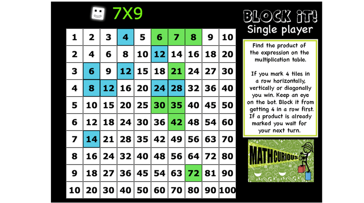 Block it! Single-player game-Multiplication/Division facts