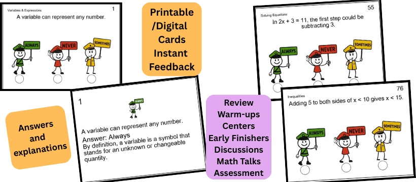 Always, Never, Sometimes- Algebra Discussions