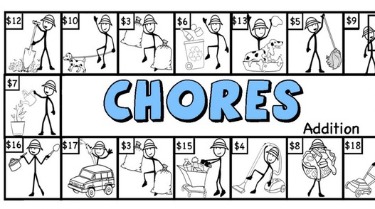 Chores!- A game to practice Addition, regrouping, and place value.  (+google slides version)