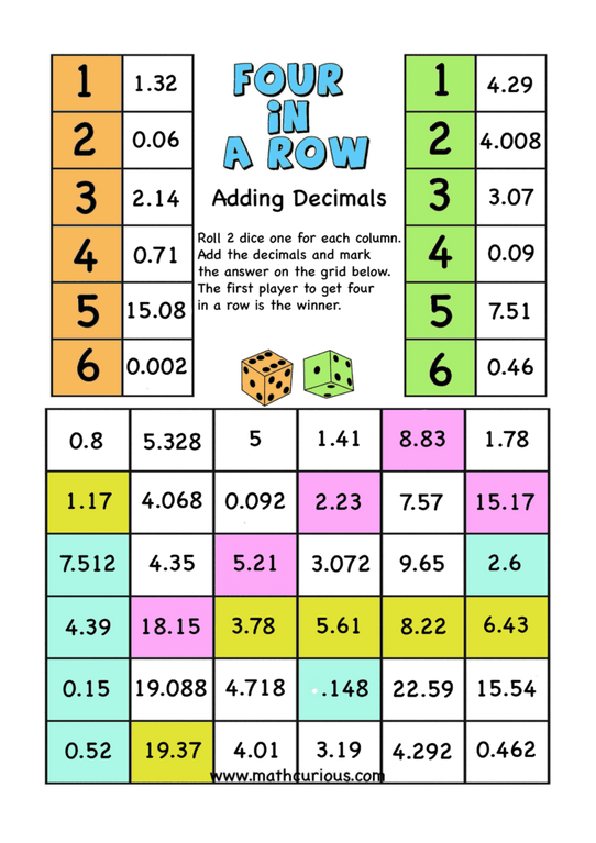 Decimal Operations Games/worksheets | Mathcurious