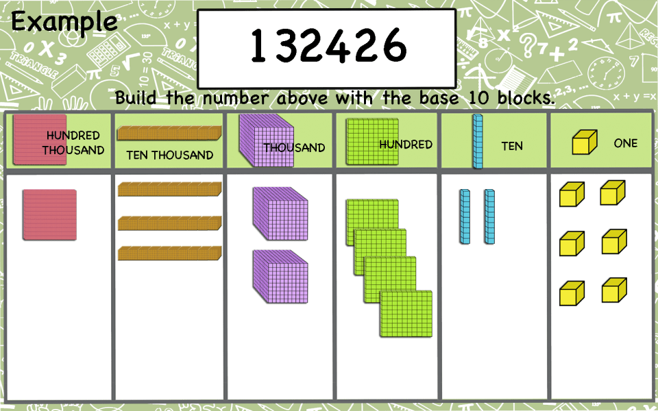 Representing numbers using Base 10 Blocks (up to 6 digits) Printable