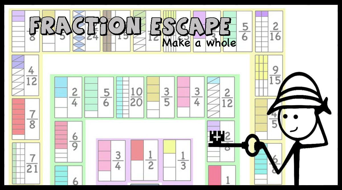 Fraction Escape game -complete one whole, equivalent fractions (+
