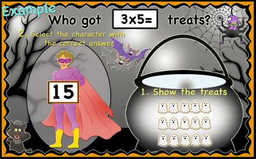 This image has an empty alt attribute; its file name is Halloween_multiplication_arrays.png